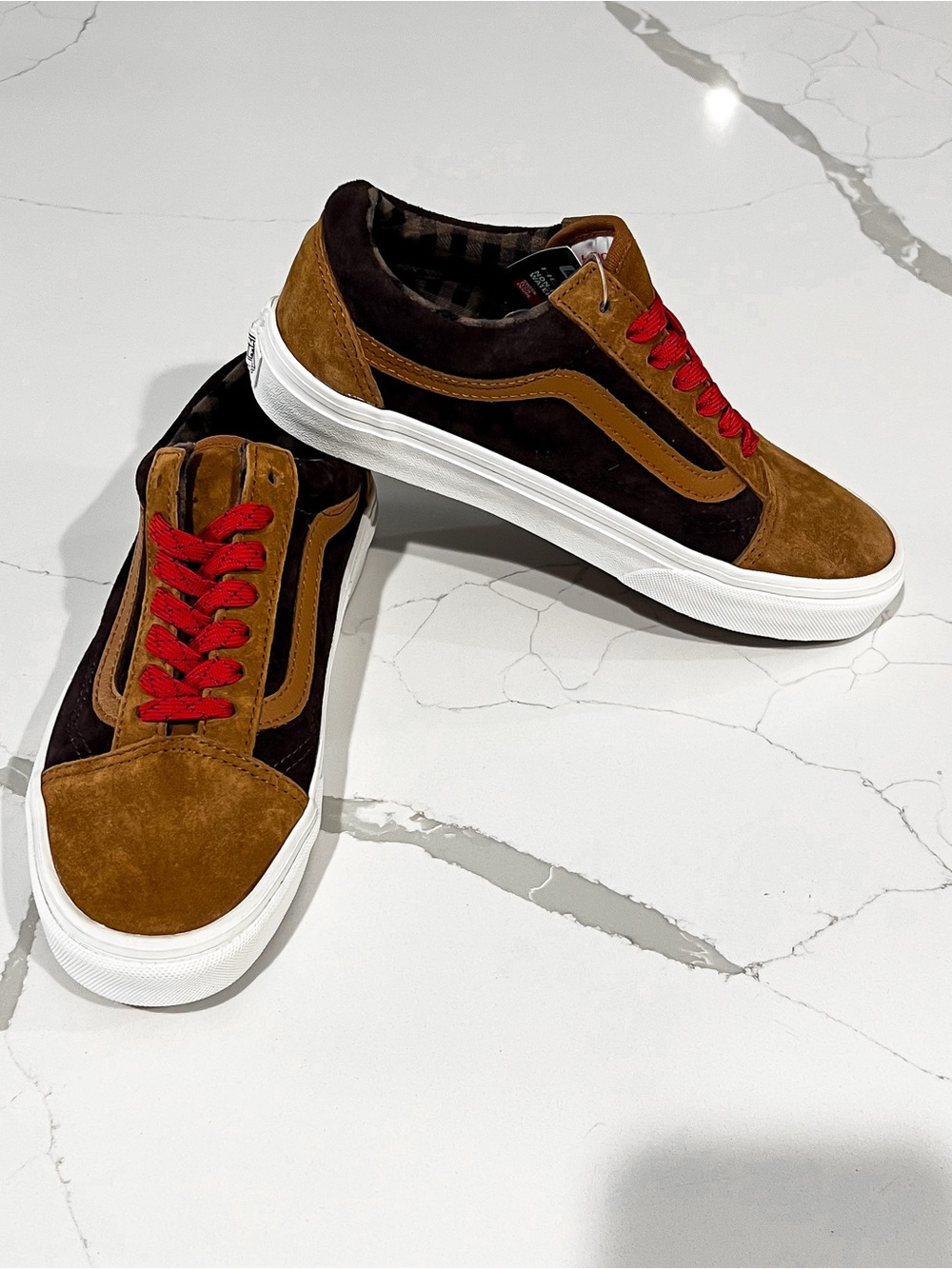 Vans Old Skool Brown Pig Suede and Plaid Low Top Skater Sneaker Womens Sz 7